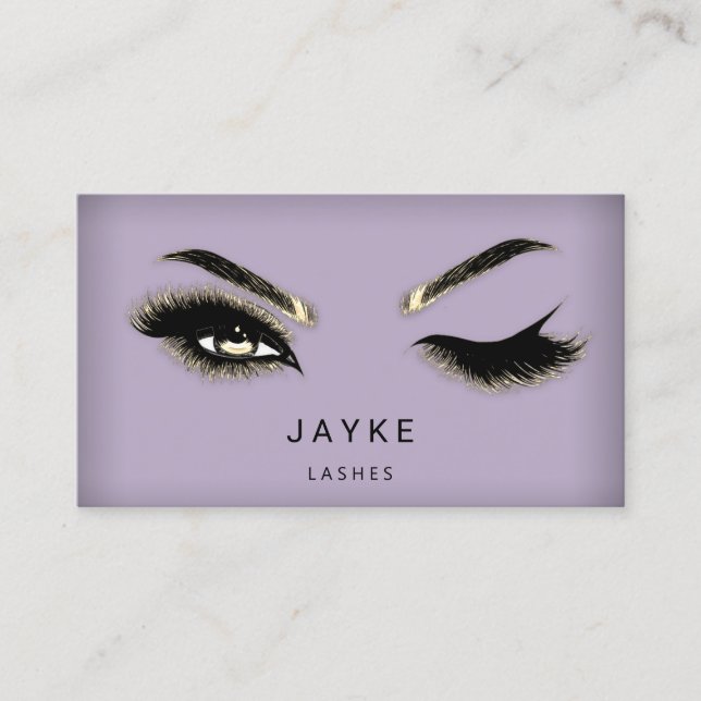 Carte De Visite Eyelash Brow Microblade QR Logo Purple Gold (Devant)