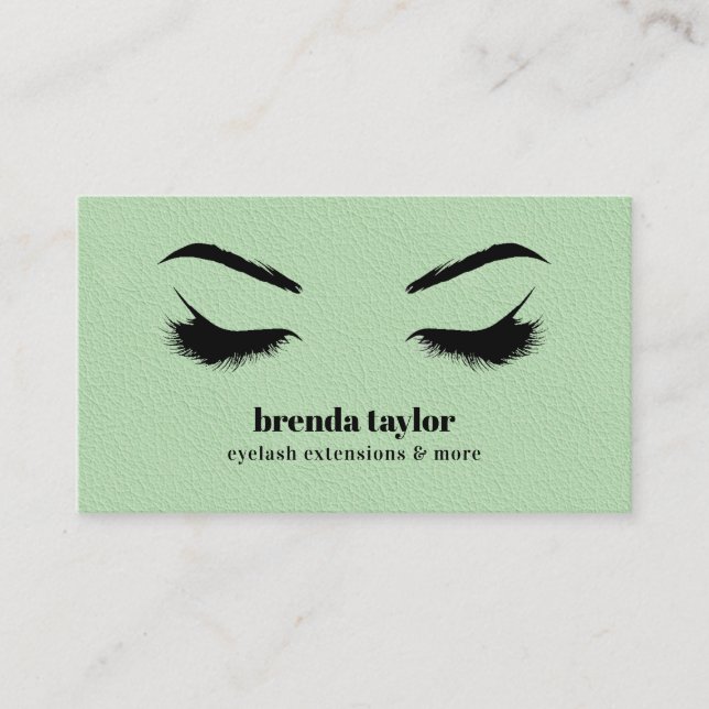 Carte De Visite Eyelash Browbar chic en cuir vert professionnel (Devant)
