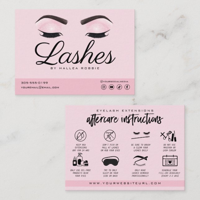 Carte De Visite Eyelash Extension Instructions de soins postérieur (Devant / Derrière)