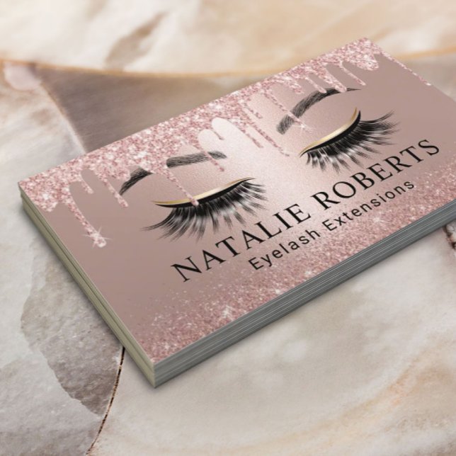 Carte De Visite Eyelash Extensions Moderne Rose Gold Drives Salon (Créateur téléchargé)