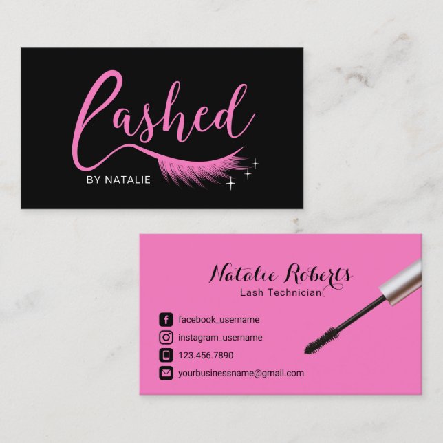 Carte De Visite Eyelash Extensions Salon de Beauté Rose Lashed (Devant / Derrière)