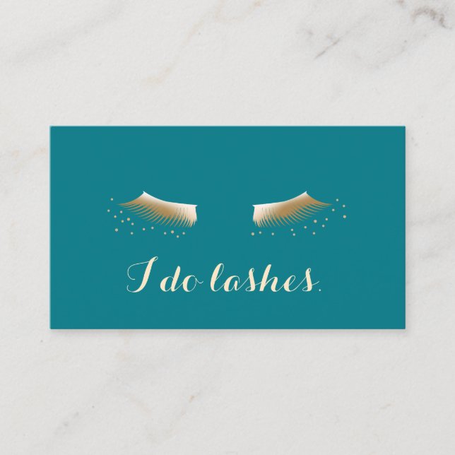 Carte De Visite Eyelash Extensions Turquoise & Gold Elegant (Devant)