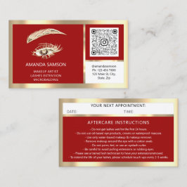 Carte De Visite Eyelash Microblade QR CODE Aftercare Red Gold