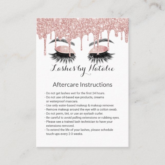Carte De Visite Eyelash Salon Rose Gold Drift Instruction de suivi (Devant)