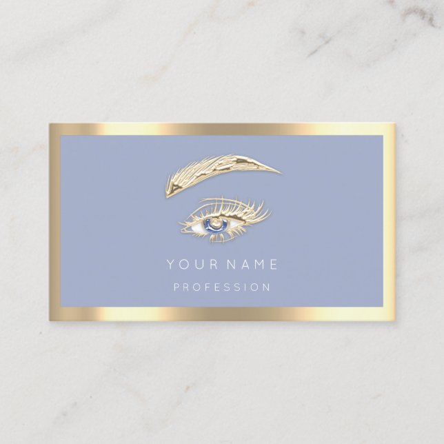 Carte De Visite Eyelashes Brow Maquillage Logo Qr Code Blue Gold F (Devant)