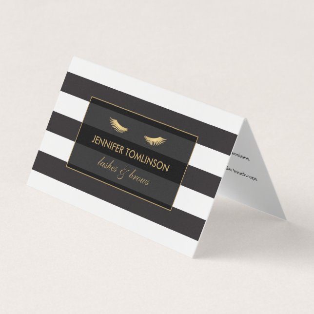 Carte De Visite Eyelashes dorés avec des rayures Après-soins repli (Devant)