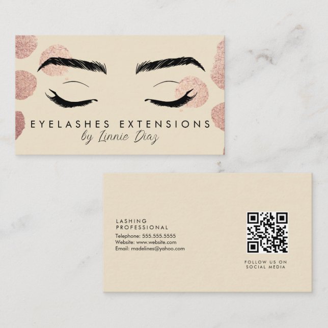 Carte De Visite Eyelashes Extensions Salon Beauté ivoire rose (Devant / Derrière)