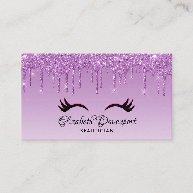 Carte De Visite Eyelashes rose et noir élégant sur Parties scintil (Devant)