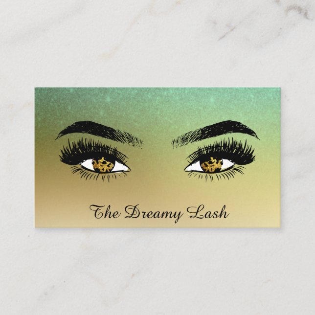 Carte De Visite *~* Eyes Parties scintillant or Lashes QR Brows Ex (Devant)