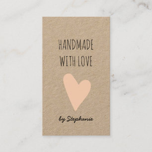Carte De Visite Fabriqué avec amour Papier Kraft code QR cœur rose
