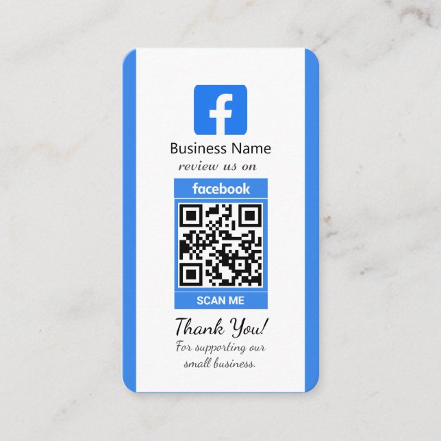 Carte de visite Facebook bleu avec code QR (Devant)