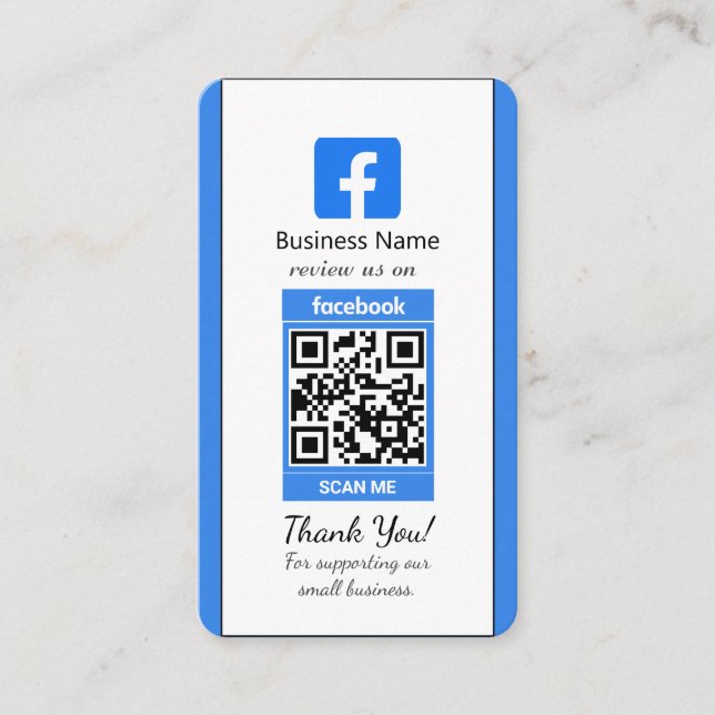 Carte de visite Facebook bleu avec code QR (Devant)