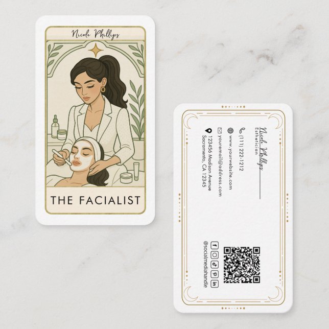 Carte De Visite Facialist Skcare Tarot Social Media QR (Devant / Derrière)