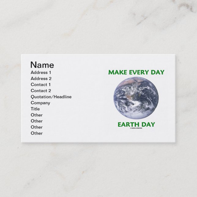 Carte De Visite Faire chaque Jour des terres de jour (Blue Marble  (Devant)