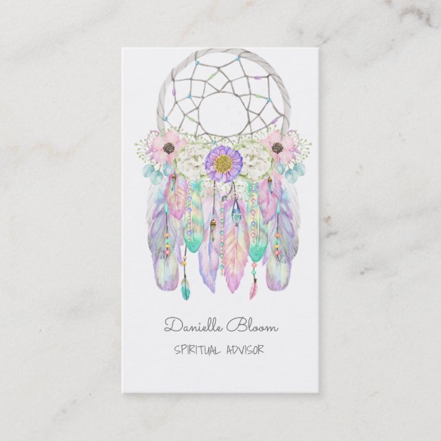 Carte De Visite Fairy Dream Catcher Boho Flèches Plumes Business (Devant)