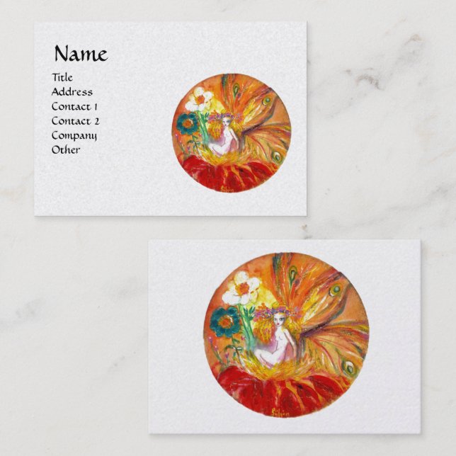 Carte De Visite FAIRY OF FLEURS Imaginaire Rouge Jaune Perle blanc (Devant / Derrière)