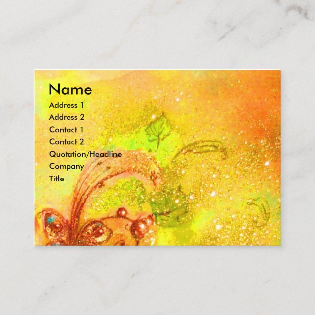 Carte De Visite FAIRY OF RED FLOWERS Magique Papillon Plante Jaune (Devant)
