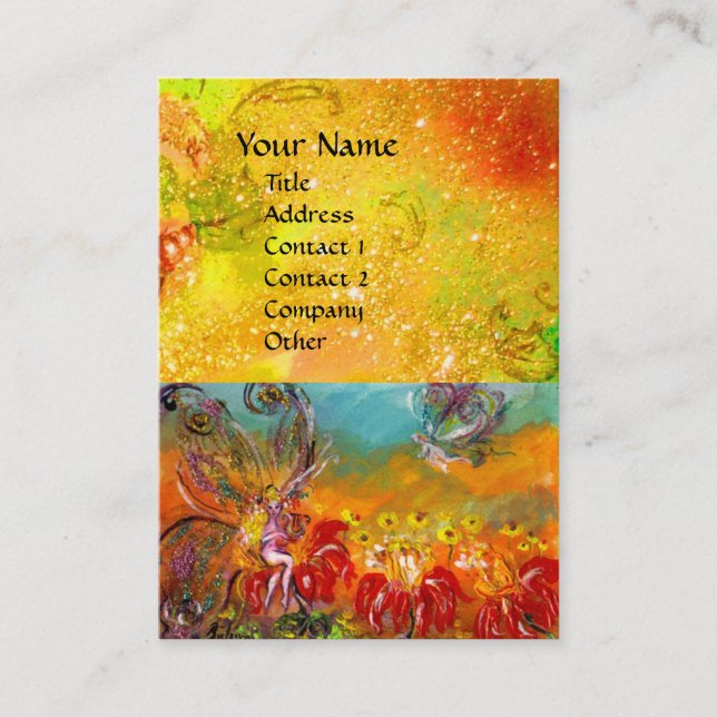 CARTE DE VISITE FAIRY OF THE MAGIC RED FLOWERS IN GOLD SPARKLES (Devant)