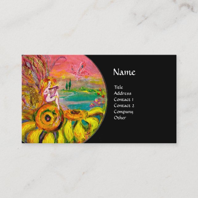 Carte De Visite FAIRY OF THE SUNFLOWERS jaune rose noir (Devant)