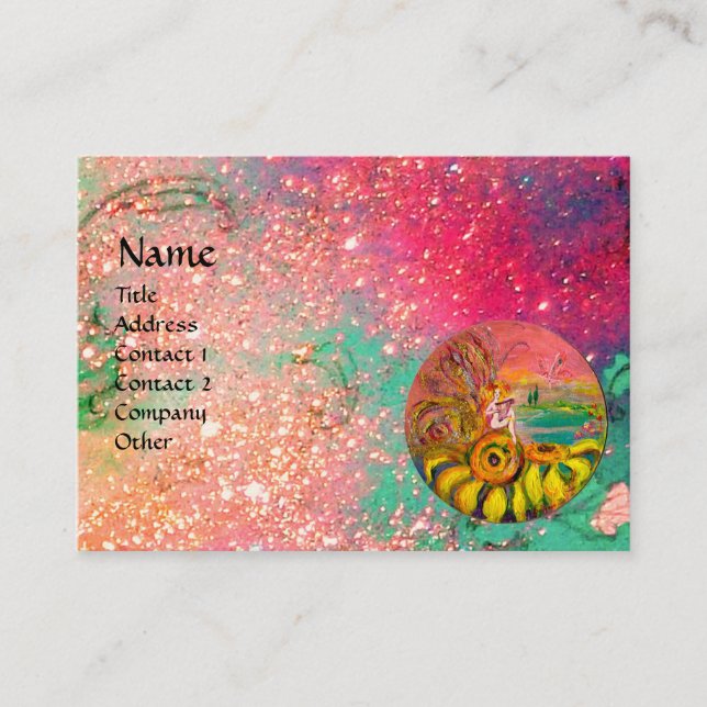 Carte De Visite FAIRY OF THE SUNFLOWERS jaune rose or scintille (Devant)