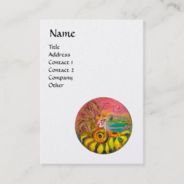 Carte De Visite FAIRY OF THE SUNFLOWERS jaune rose perle blanche (Devant)