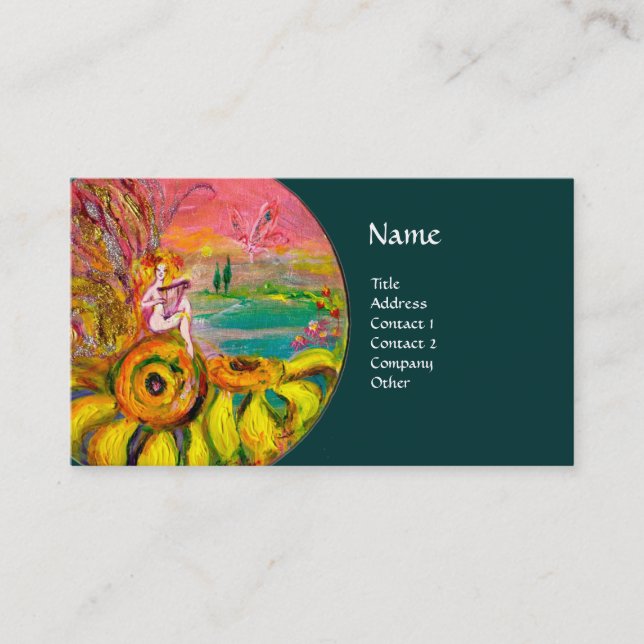 Carte De Visite FAIRY OF THE SUNFLOWERS jaune rose vert (Devant)