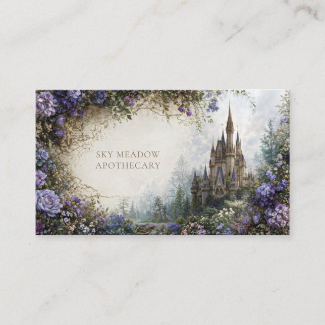Carte De Visite Fairytale Castle Purple Blue Floral Mountain (Devant)