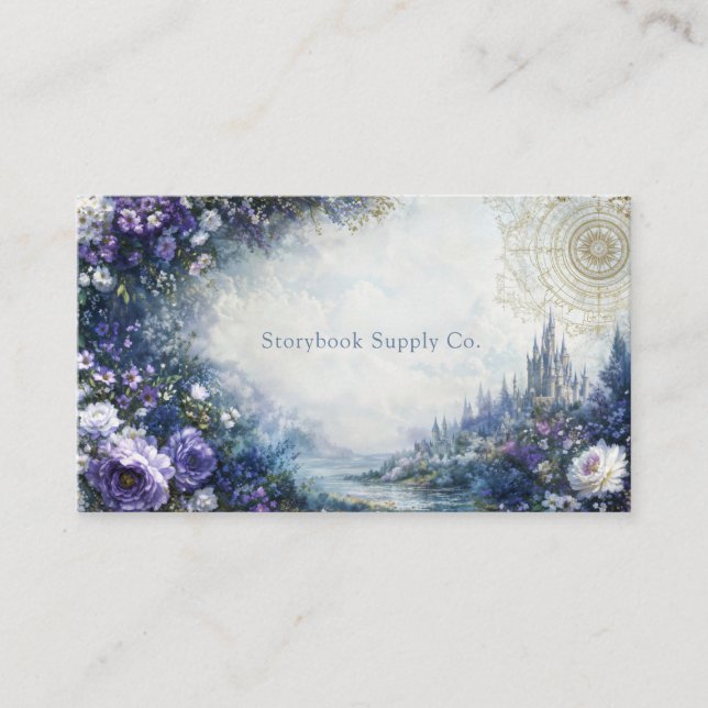 Carte De Visite Fairytale Castle Purple Floral Gold Compass (Devant)
