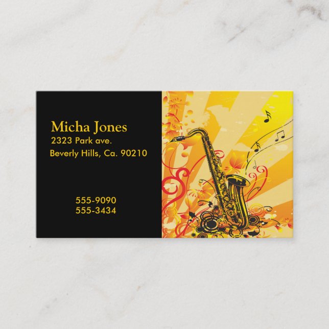 Carte De Visite Faisceaux bariolés de saxophone de la musique (Devant)