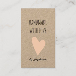 Carte De Visite Fait à la main avec amour Coeur rose | Kraft Paper