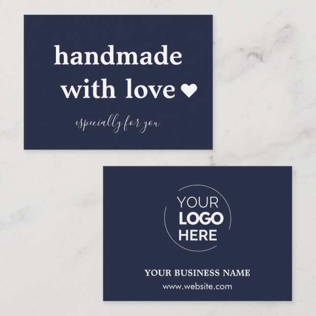 Carte De Visite Fait main avec amour | Custom Logo Navy (Devant / Derrière)