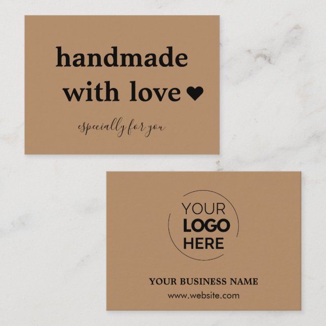 Carte De Visite Fait main avec amour | Logo personnalisé Brown (Devant / Derrière)