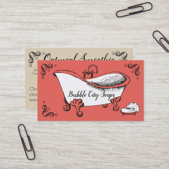 Carte de visite fait main de sels de bain de savon (Devant/Arrière en situation)