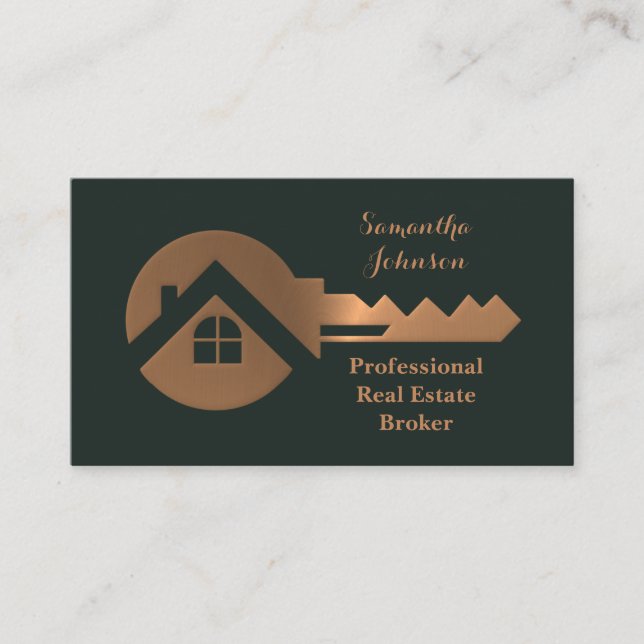 Carte de visite Fancy Cuivre Key Real Estate Broke (Devant)