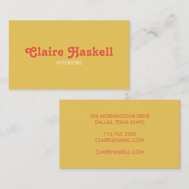 Carte De Visite Fancy Script moutarde Jaune Tomate Chic Minimal (Devant / Derrière)