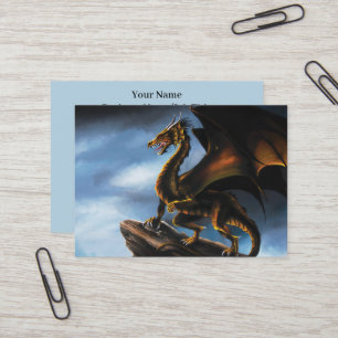 Carte De Visite Fantaisie de dragon noir or cuivre féroce