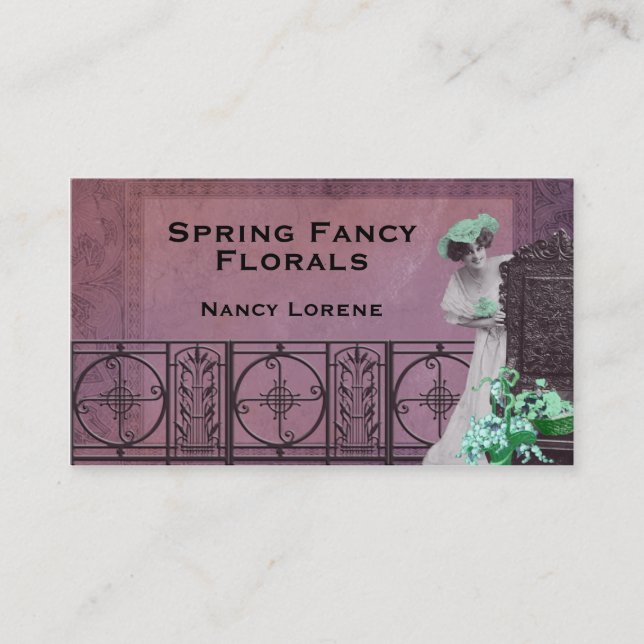 Carte De Visite Fantaisie de ressort dans rose et vert (Devant)