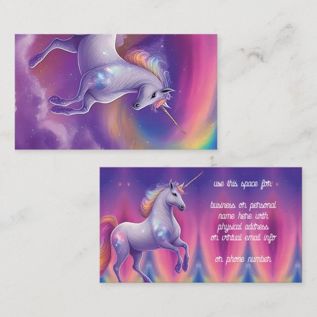 Carte De Visite Fantasy Glitter Rainbow Unicorn Cosmic Clouds (Devant / Derrière)