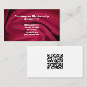 Carte De Visite Fashion Designer Burgundy Fabric QR Code personnal
