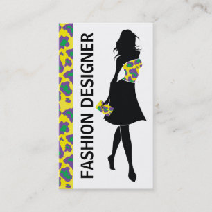 Carte De Visite Fashion designer fille jaune violet panthère impri