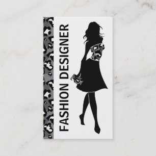 Carte De Visite Fashion designer fille noir gris panthère imprimé