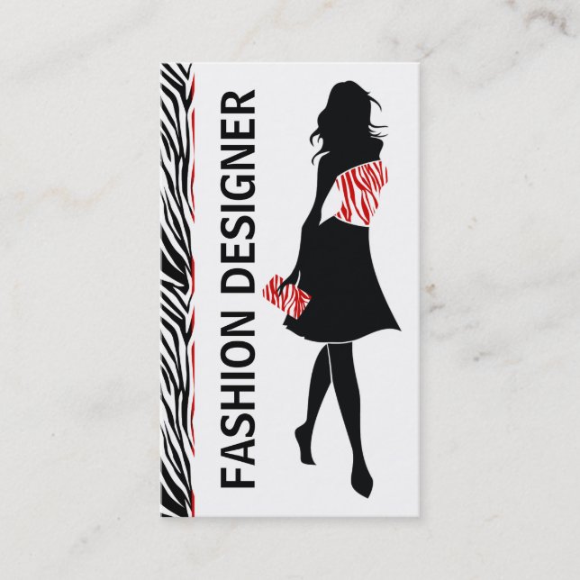 Carte De Visite Fashion designer fille noir rouge blanc imprimé zè (Devant)