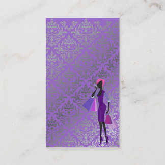 Carte De Visite fashionista gris pourpre minniemay de damassé