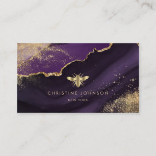 Carte De Visite fausse feuille d'or abeille sur agate pourpre