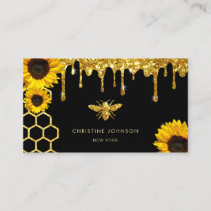 Carte De Visite fausse parties scintillant abeille et tournesol