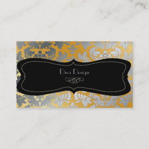 Carte De Visite Faux argent baroque damask /noir/or ton
