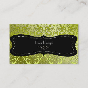 Carte De Visite Faux argent baroque damask /noir/vert citron