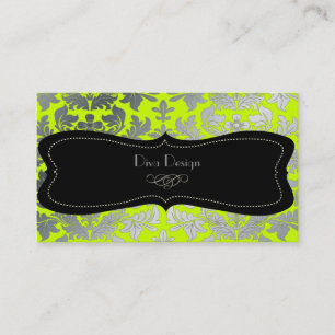 Carte De Visite Faux argent baroque damassé fluorescent vert/noir