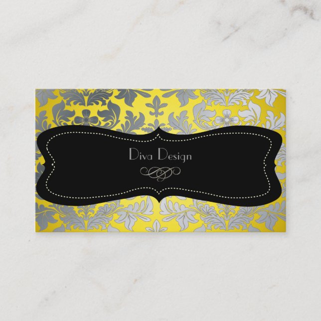 Carte De Visite Faux argent baroque damassé jaune/noir (Devant)