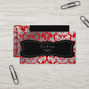 Carte De Visite Faux argent baroque damassé rouge/noir